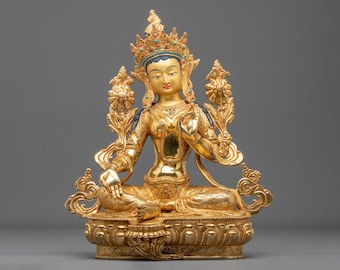 Green Tara Handcrafted Nepalese Statue | Bodhisattva of Compassion and Swift Liberation | Traditional Himalayan Buddhist Altar Art