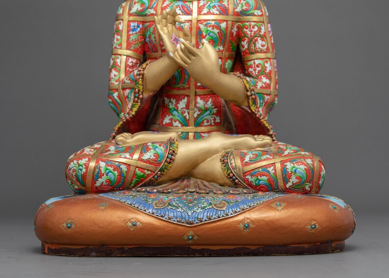 Stunning Maitreya Buddha Statue Original Hand-Carved Buddhist Sculpture Gilded in pure 24k Gold Spiritual Magnificent Large Figurine image 9