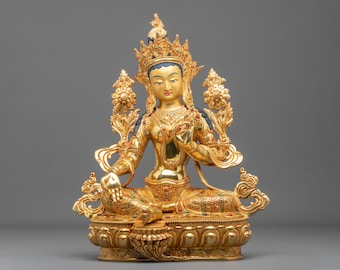 Green Tara Traditional Sculpture | Embodiment of Compassionate Action | Himalayan Buddhist Art for Altar and Shrine Decor