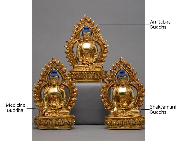 3 Buddha Statue Set | Hand-carved Buddhist Sculpture of Medicine