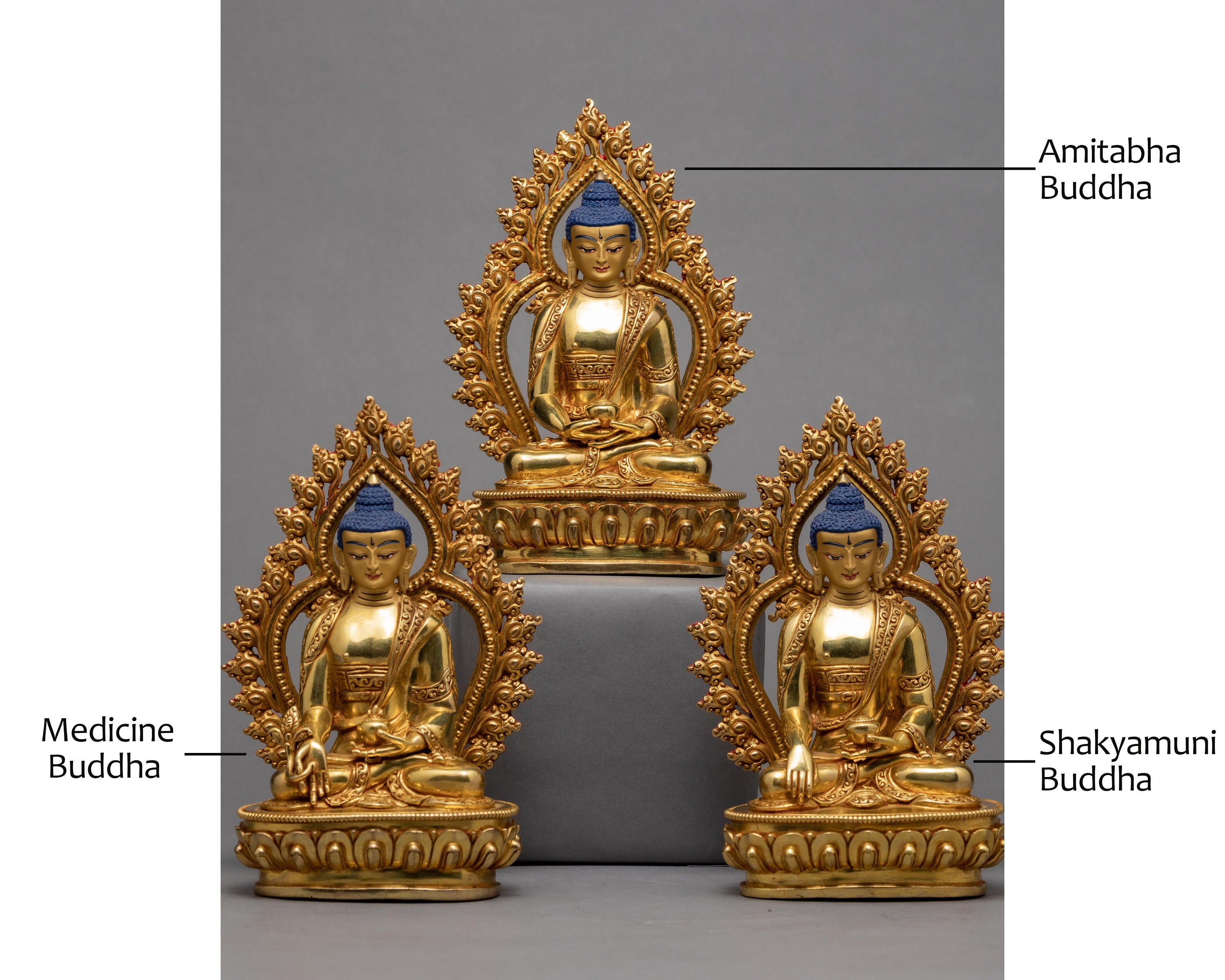 3 Buddha Statue Set | Hand-carved Buddhist Sculpture of Medicine