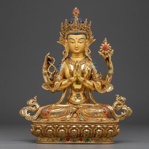 Handmade Art of Chenrezig | Also Known as Avalokiteshvara | Figurine for Shrine, Altar, and Dharma Decor | Spiritual Sculpture Made In Nepal