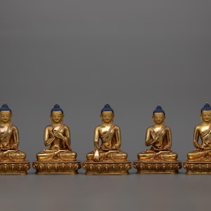 Handcrafted Five Buddha Set Sculpture | Symbol of Universal Enlightenment | Tibetan Buddhist Deity Statue for Decor | Figurine Made In Nepal