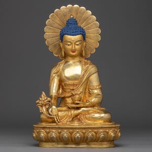 Traditional Buddhist Medicine Buddha Statue | Symbolizing healing and longevity | Figurine for Shrine, and Dharma Decor | Made in Nepal