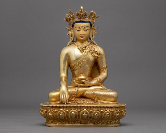 24k Gold Gilded Shakyamuni Buddha Statue | Handmade Himalayan Art