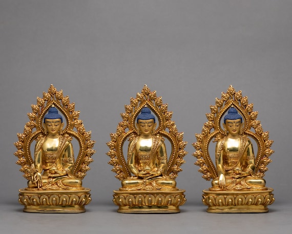 Handcrafted Gold-plated Buddha Statue Set | Tibetan Vajrayana