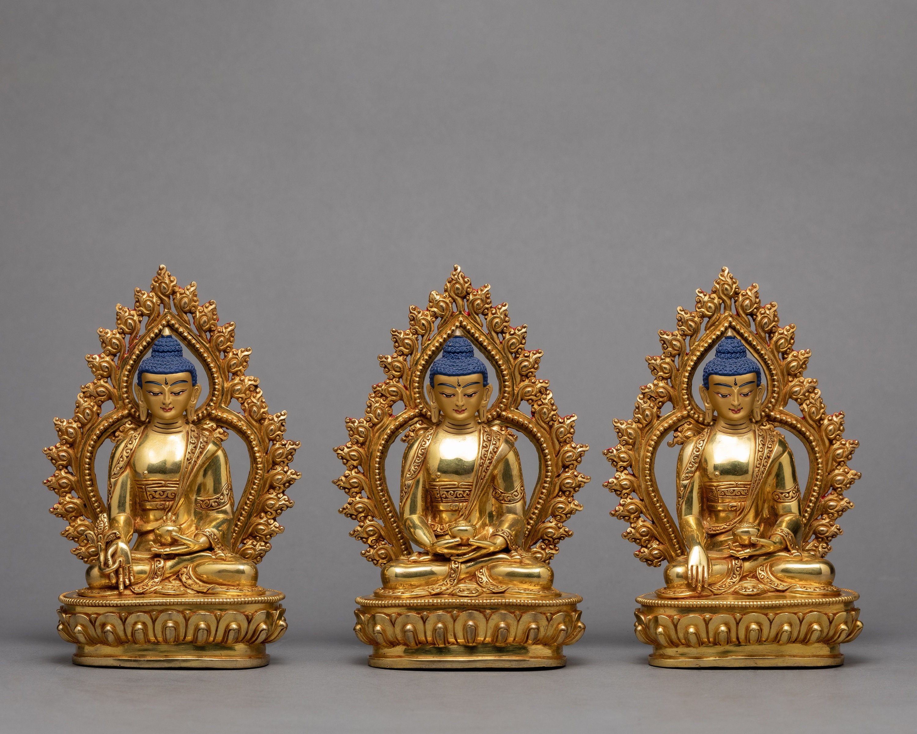 3 Buddha Statue Set | Hand-carved Buddhist Sculpture of Medicine