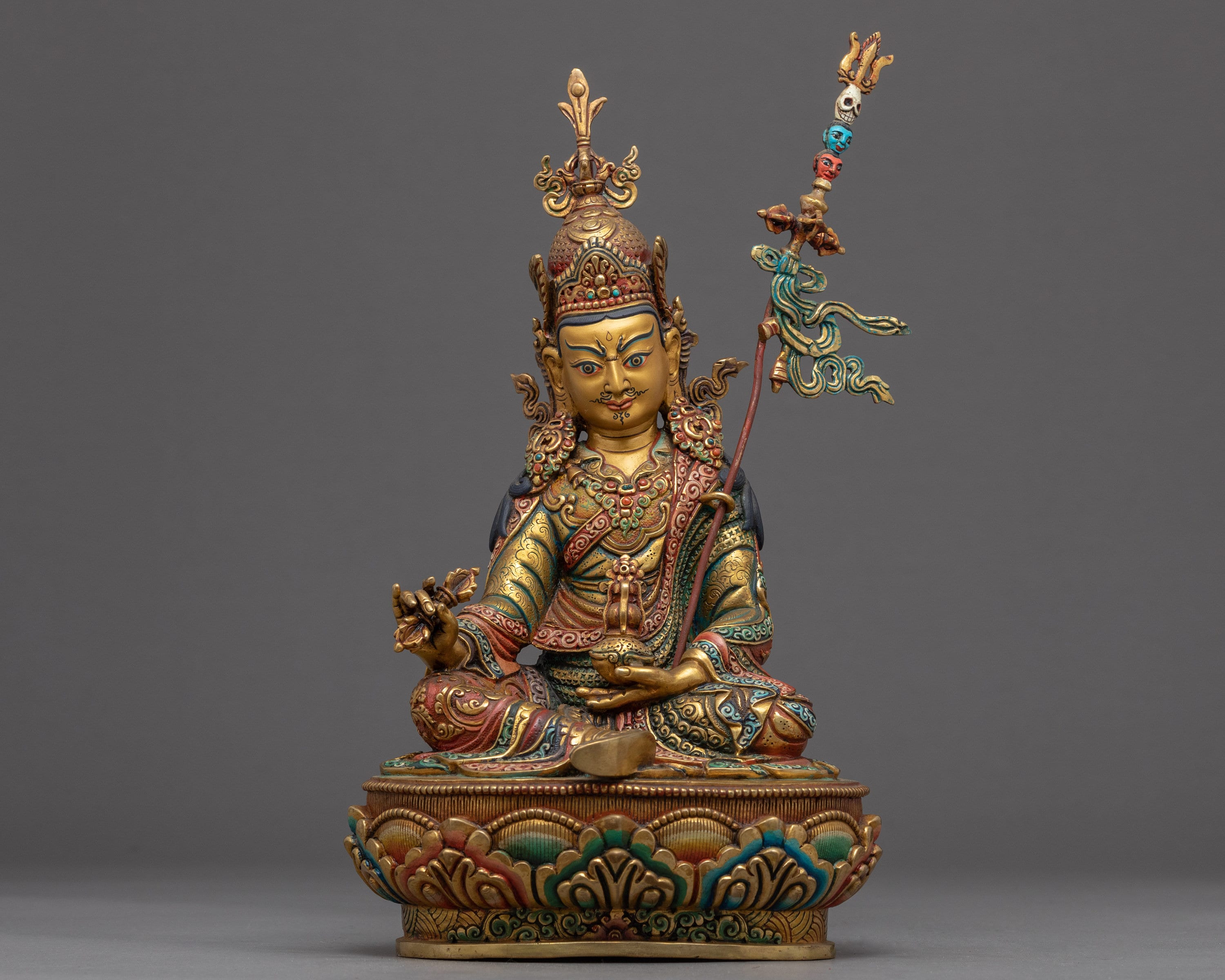 Guru Rinpoche Statue | Original Handmade Buddhist Sculpture Padmasambhava Tantric Master Genuinely Gilded in 24K Gold Artwork