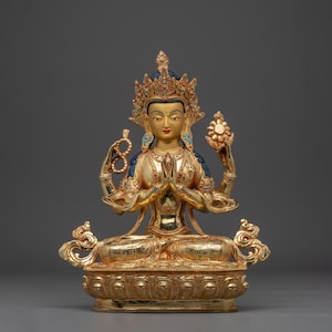 Handmade Avalokiteshvara Spiritual Decor | Himalayan Chenrezig Artwork | Figurine for Shrine, and Dharma Decor | Sculpture Made In Nepal