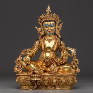 Nepalese Art of Dzambhala | Tibetan Buddhist Prosperity God | Gold Gilded Copper Sculpture | Handmade Nepalese Art, Spiritual Gift and Decor