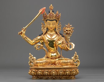 Manjushri Statue | Tibetan Buddhist Wisdom Bodhisattva Figurine for Altar Home Decor | Made in Nepal