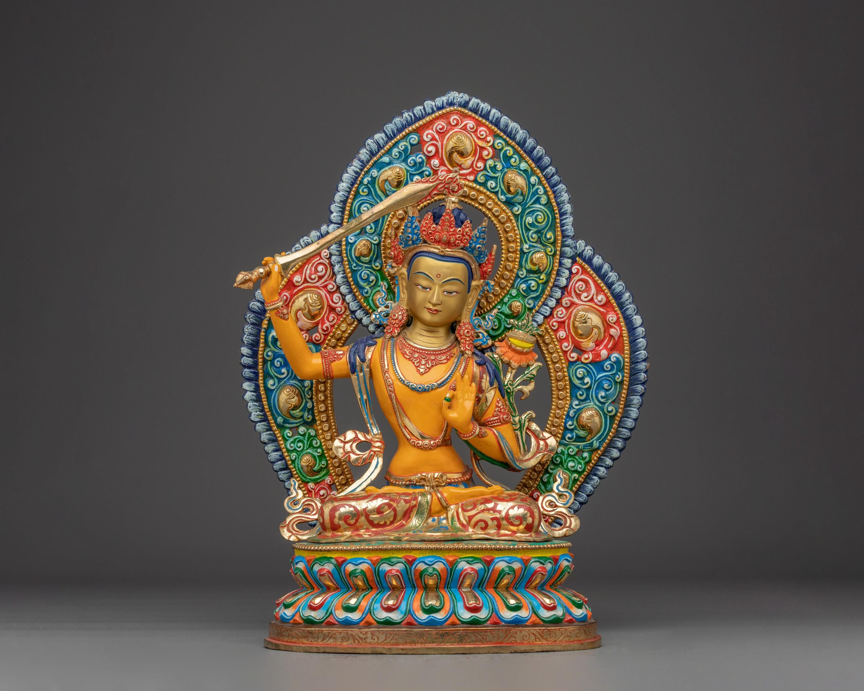 銅製の文殊菩薩像 | 知恵の神の象徴 | 瞑想スペースやスピリチュアルな