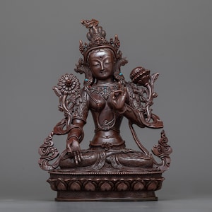 White Mantra Tara Statue - Oxidized Copper, Symbol of Purity & Compassion, Tibetan Spiritual Artifact | Traditionally Hand-made Buddhist Art