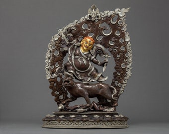 Dorje Drollo Statue | Original Handmade Sculpture | Wrathful emanation of Padmasambhava | Traditionally curated in 24k Gold & Silver Plated