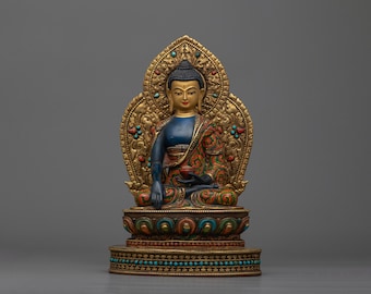 金運爆上げ　特別祈祷済み　超スピリチュアル縦8cmタイ製の神お釈迦様no2 銅製 釈迦牟尼仏の青い像 | 悟りの神聖な存在を受け入れる | 伝統的な手作り