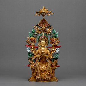 Maitreya Buddha Statue | Traditionally Hand Carved in A Copper Body and Gilded with Genuine 24k Gold | Tibetan Buddhist Sculpture