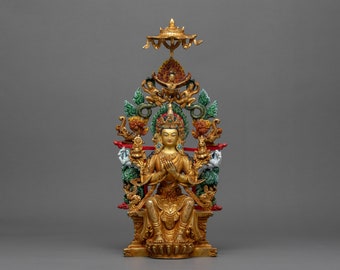 Maitreya Buddha Statue | Traditionally Hand Carved in A Copper Body and Gilded with Genuine 24k Gold | Tibetan Buddhist Sculpture