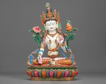 White Tara Long Life Buddhist Statue | Seven-Eyed Tara of Compassion | Tibetan Longevity and Meditation Sculpture