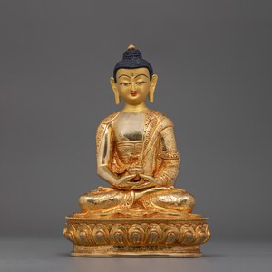 Namo Amitabha Buddha 20.5cm Statue | Handcrafted 24K Gold Gilded Copper Meditation Sculpture | Tibetan Buddhism Spiritual Meditation Figure