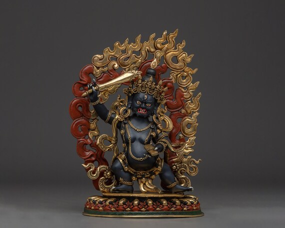 黒文殊菩薩の彫刻｜咎の智慧の神｜金剛乗瞑想の祭壇神｜伝統的な手作り