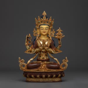 Handmade Avalokiteshvara Copper Artwork | Chenrezig Deity for Meditation | Figurine for Shrine, Altar, and Dharma Decor | Made In Nepal