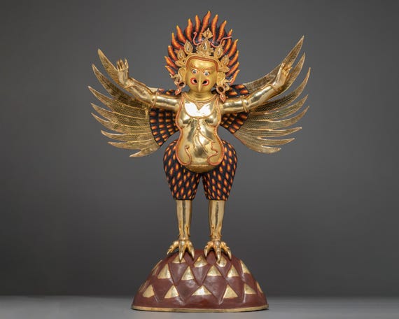 新品 銅 鍍金 1点物 鍍金 ガルーダ（迦楼羅／金翅鳥）尊像 不死鳥 仏教神ガルーダ像｜神話の鳥の彫刻｜ご自宅の装飾や神聖な場所に