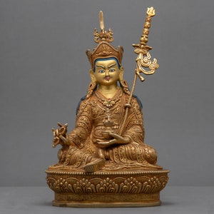 Guru Rinpoche Statue "Padmasambhava" | Tibetan Tantric Guru | The Lotus Born Master | Handmade Spiritual Sculpture 24K Genuine Gold  Gilded
