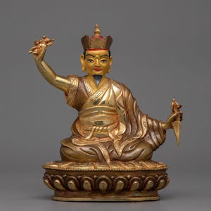 Tibetan Karmapa Figurine | Handcrafted 24K Gold Gilded Copper Statue | Spiritual Master & Protector | Tibetan Altar Decor | Made in Nepal