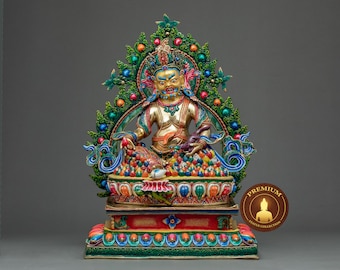 Dzambhala (Jambala) Statue | Deity of Fortune and Wealth | Traditionally Hand-carved Buddhist Tibetan Sculpture | Gilded in pure24k Gold