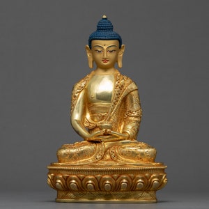 Amitabha Buddha Statue | Handmade Buddhist Original Sculpture | Buddha of Infinite Life Buddhism  | Himalayan Art | Pure 24k Gold Gilded