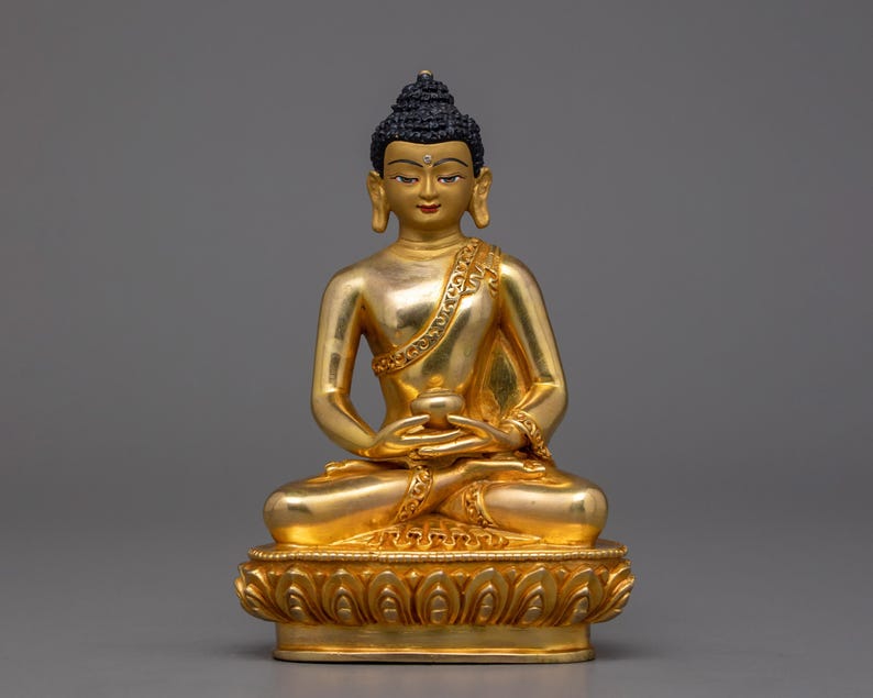 Amitabha Buddha Statue, 14cm, 24K Gold Gilded.