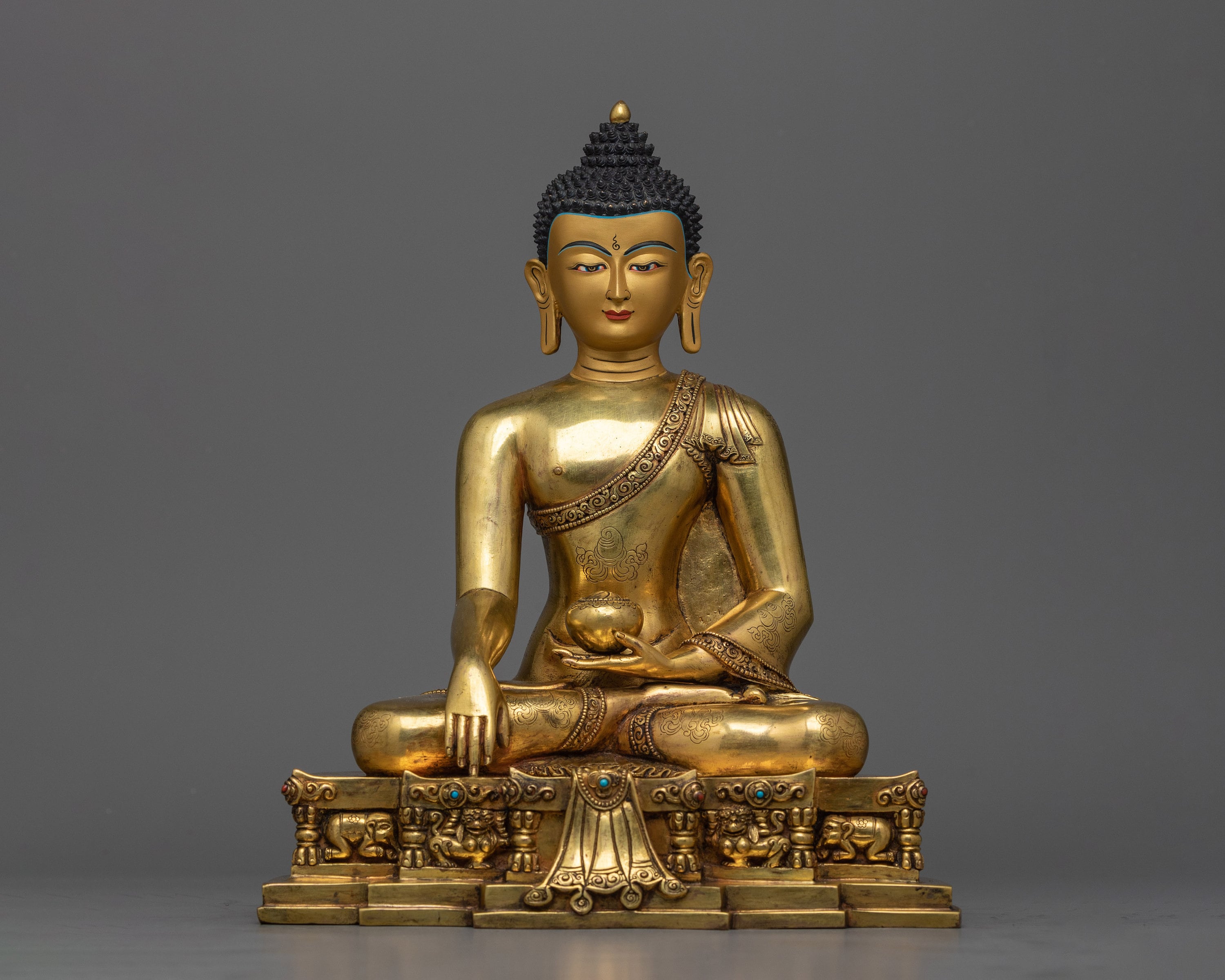 24K Gold Gilded Shakyamuni Buddha Statue | Antique Copper Figure