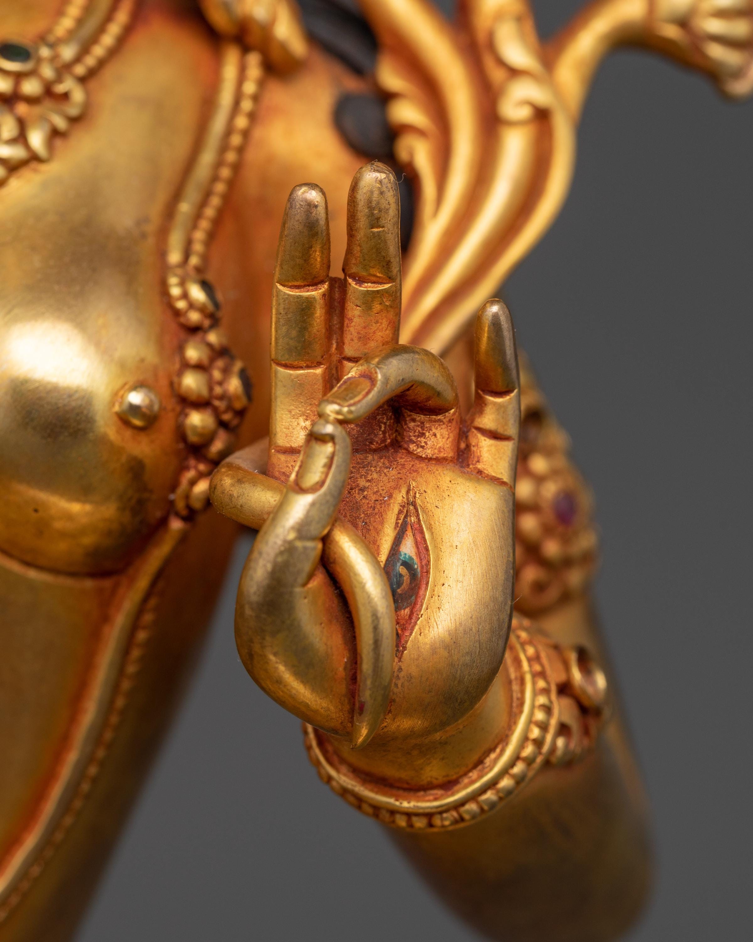 白ターラ女神仏像 – 手作り 24K 金メッキ銅 | 治癒と長寿のシンボル