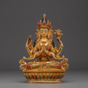 Peaceful Compassionate Chenrezig Art | Bodhisattva Avalokiteshvara | Figurine for Shrine, Altar, and Dharma Decor | Sculpture Made In Nepal