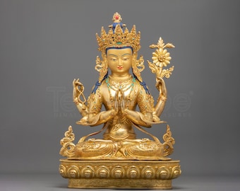 Chenrezig Buddhist Statue | Bodhisattva of Compassion | Himalayan Sacred Sculpture for Altar and Meditation Shrine