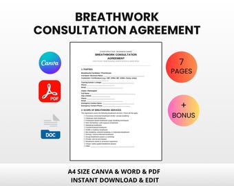 Breathwork Consultation Agreement Bundle Client Intake | Editable Canva Word PDF | Facilitator Consent Waiver Template