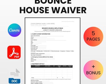 Contrato de Aluguel de Castelo Inflável | Termo de Isenção de Responsabilidade para Infláveis (Canva, Word, PDF)