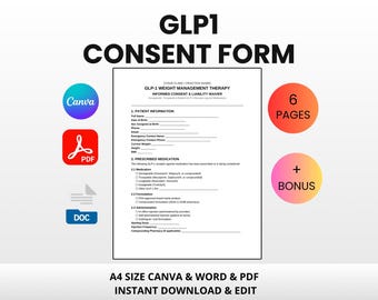 GLP-1 Consent Form Bundle Semaglutide Tirzepatide | Editable Canva Word PDF | Weight Loss Clinic Waiver Template