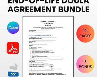 End-of-Life Doula Agreement Bundle | Vigil Plan, Legacy Contract (Canva, Word, PDF)