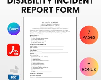 Disability Report Example Disability Incident Report Form | Editable Canva Word PDF | Support ...