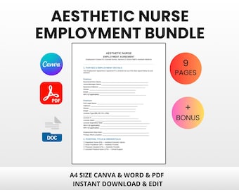 Aesthetic Nurse Employment Bundle | Editable Canva Word PDF | Medspa Injector Contract Hiring Template