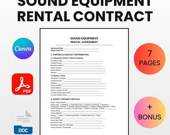 Sound Equipment Rental Contract | Editable Canva, Word, PDF Agreement