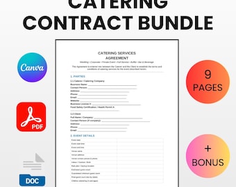 Catering Contract Bundle | Editable Canva, Word, PDF Agreement (Digital Download)