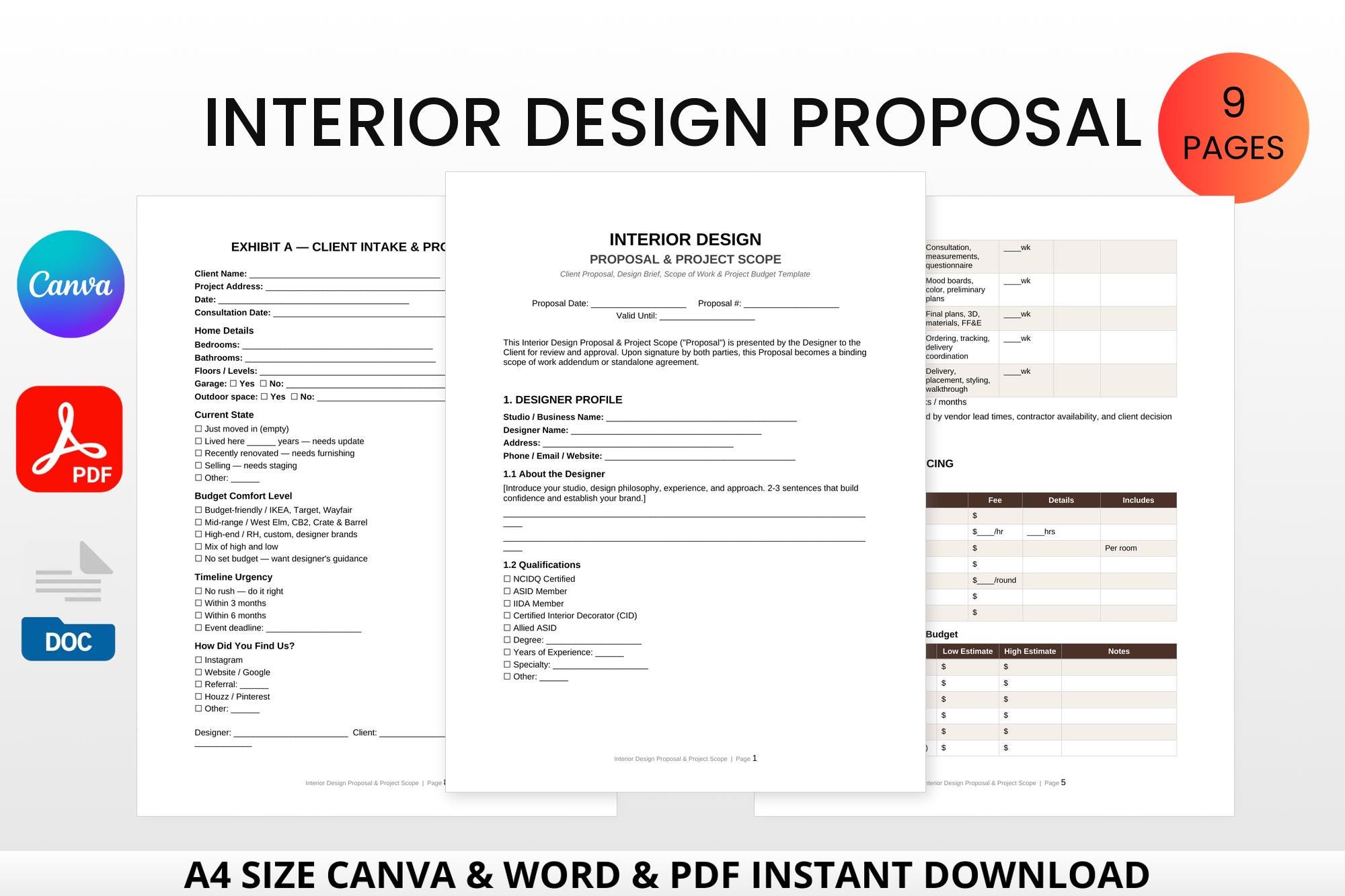 Interior Design Proposal Template | Client Scope of Work Brief ...