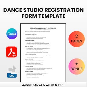 Dance Studio Registration Form | Waiver, Tuition Tracker (Canva, Word, PDF) bild 1