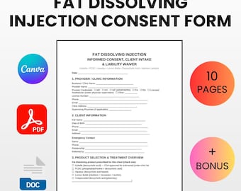 Fat Dissolving Injection Consent Form | Kybella, PCDC, Aqualyx Waiver (Canva Word PDF)