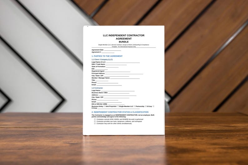 LLC Independent Contractor Agreement Bundle Editable Canva Word PDF