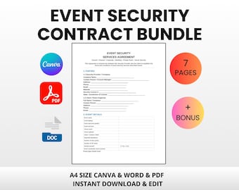 Event Security Contract Bundle | Editable Canva Word PDF | Staffing Plan Incident Report Guard Agreement Template