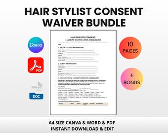 Hair Stylist Liability Waiver Bundle | Editable Canva Word PDF | Bleach Color Keratin Extensions Consent Form