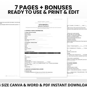 Auto Repair Contract Kit | Service Agreement, Estimate, Intake Form (Canva, Word, PDF) bild 3